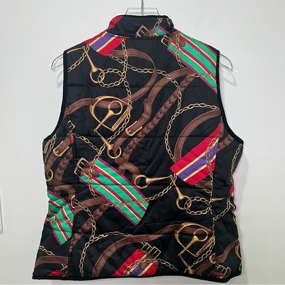 Ralph Lauren Crest-Patch Diamond-Quilted Vest Black Reversible Equestrian Sz L - Picture 4 of 10